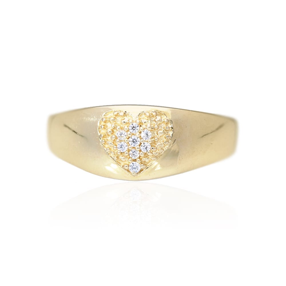 14k Solid Yellow Gold 0.20Ct Pave Set Created White Diamond Heart Ring Size 5-10