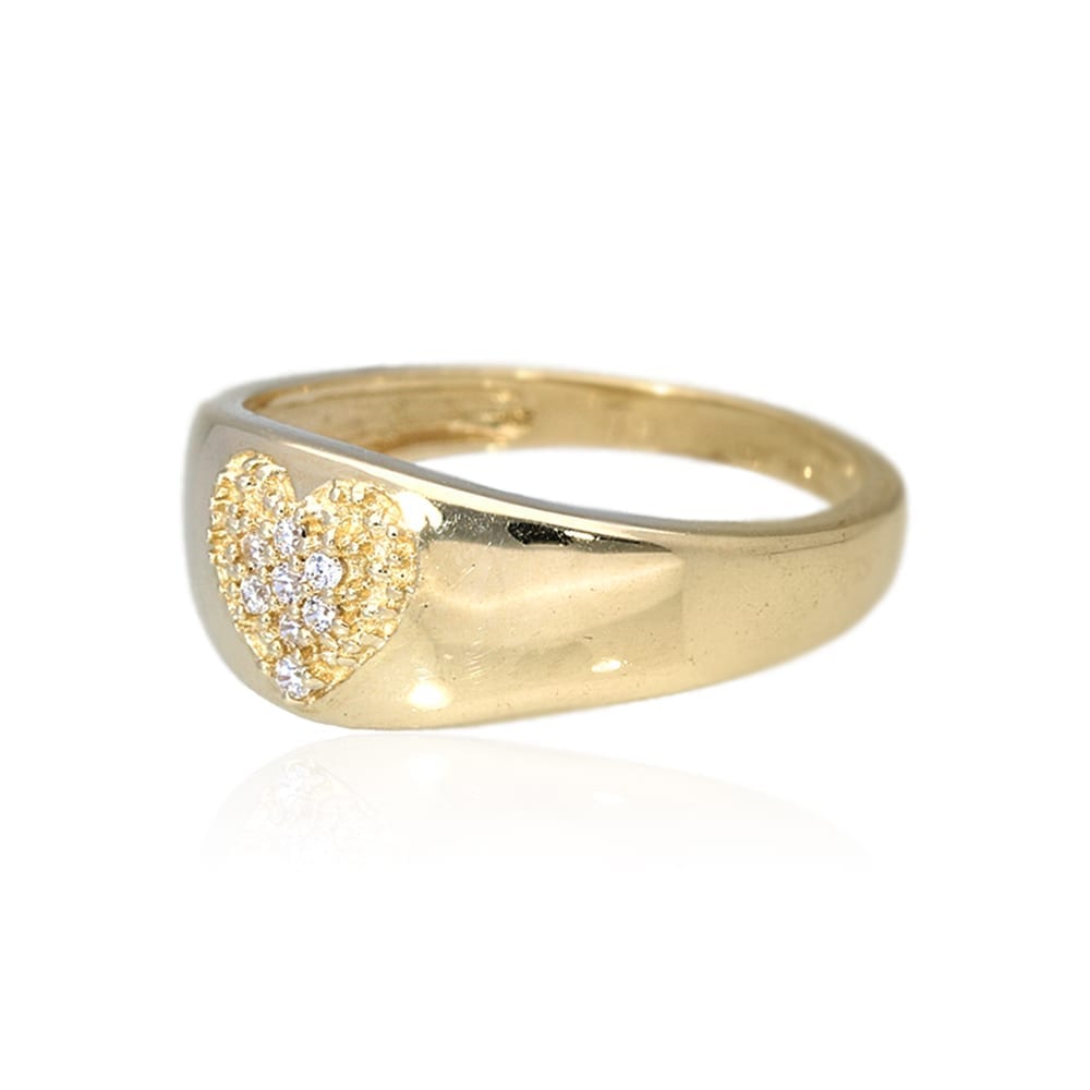 14k Solid Yellow Gold 0.20Ct Pave Set Created White Diamond Heart Ring Size 5-10