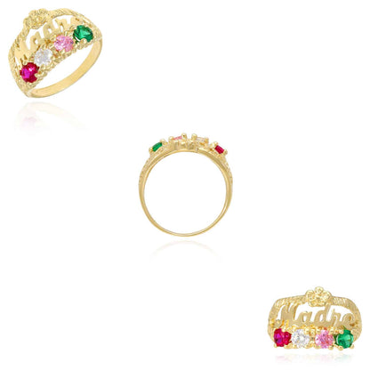 14K Gold Yellow Multi-Color Simulated Birthstones MADRE Mother Ring