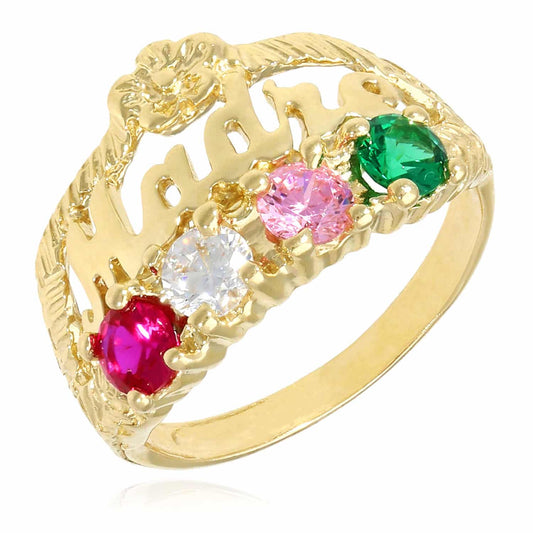 14K Gold Yellow Multi-Color Simulated Birthstones MADRE Mother Ring