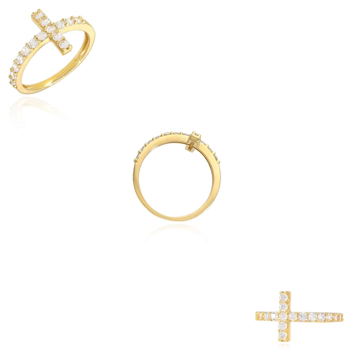 14K Gold Yellow CZ Sideways Cross Ring