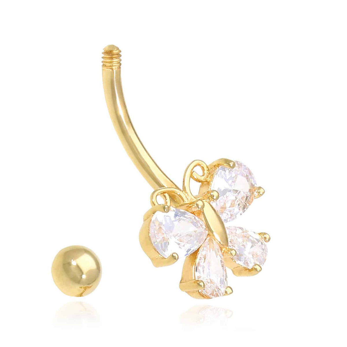 14K Yellow Gold CZ Butterfly Belly Button Ring - WJD Exclusives