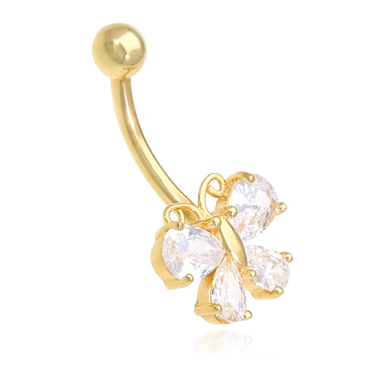 14K Yellow Gold CZ Butterfly Belly Button Ring - WJD Exclusives