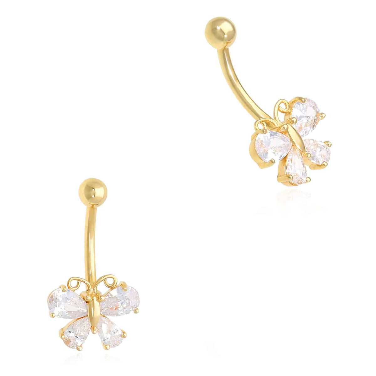 14K Yellow Gold CZ Butterfly Belly Button Ring - WJD Exclusives