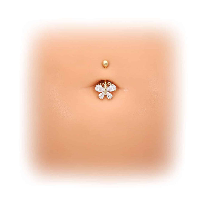 14K Yellow Gold CZ Butterfly Belly Button Ring - WJD Exclusives