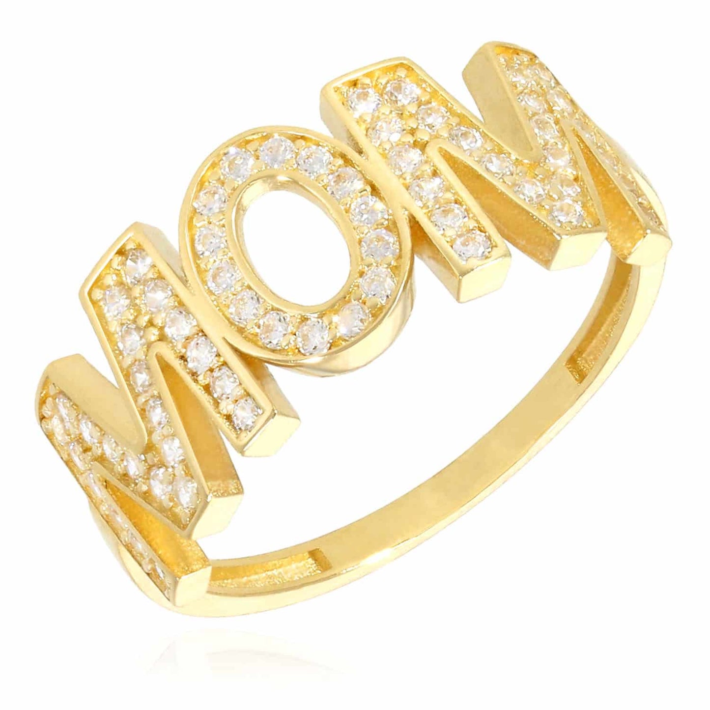 14K Gold Yellow CZ MOM Mother's Ring