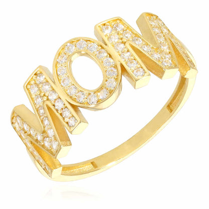 14K Gold Yellow CZ MOM Mother's Ring