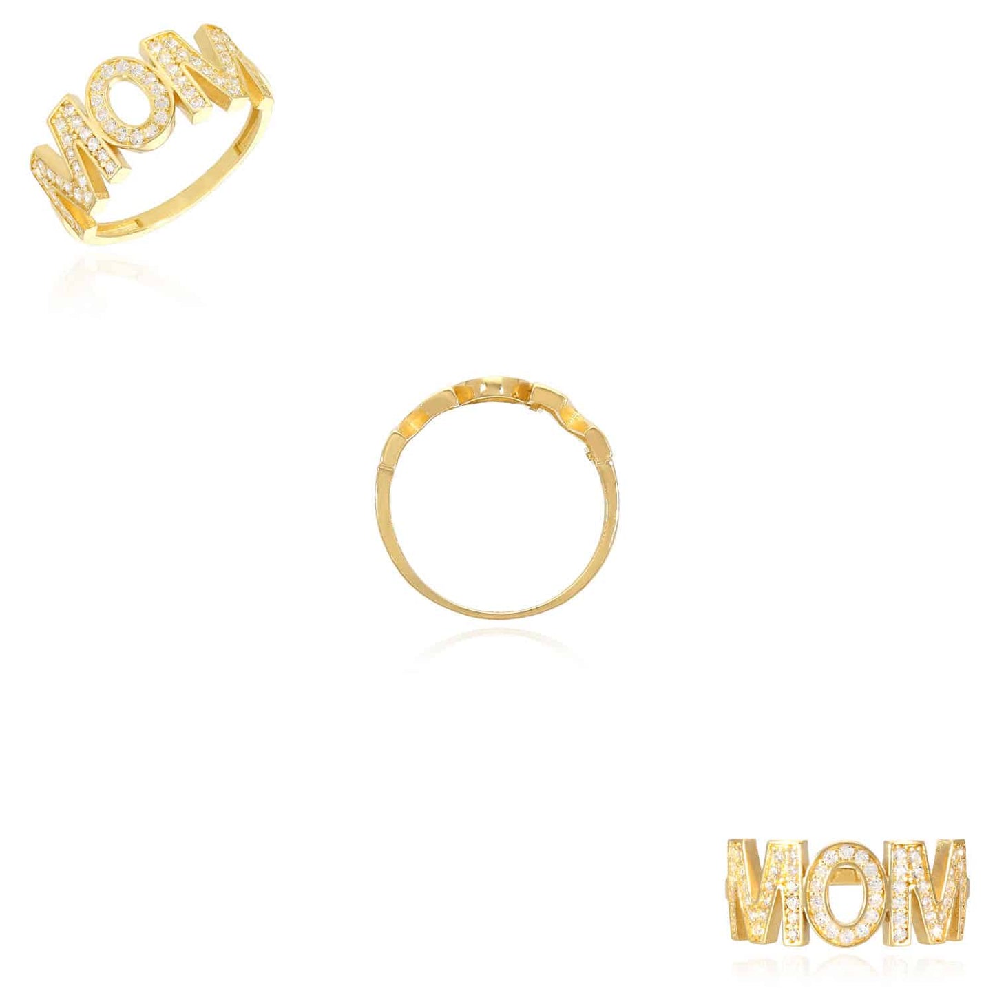 14K Gold Yellow CZ MOM Mother's Ring