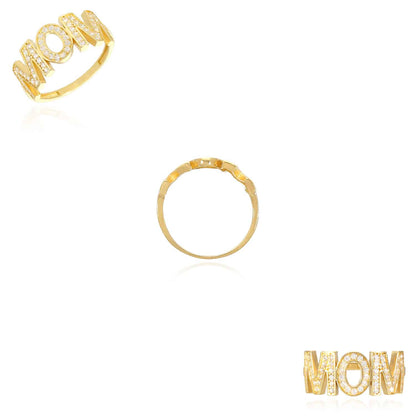 14K Gold Yellow CZ MOM Mother's Ring