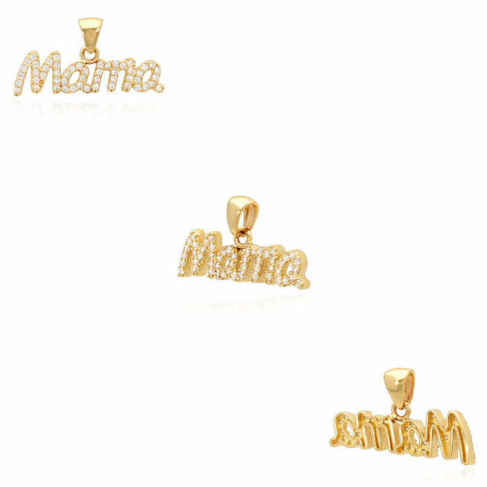 14K Yellow Gold CZ Mama Mother's Pendant 0.5" - WJD Exclusives
