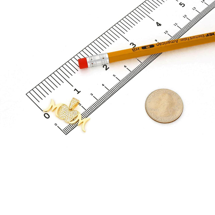 14K Yellow Gold CZ Butterfly MOM Pendant 0.6" - WJD Exclusives