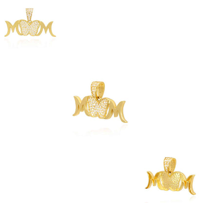 14K Yellow Gold CZ Butterfly MOM Pendant 0.6"