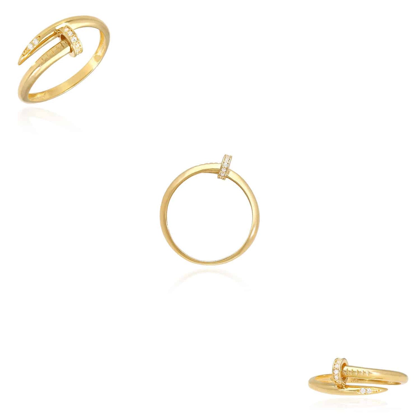14K Yellow Gold CZ Twisted Nail Ring