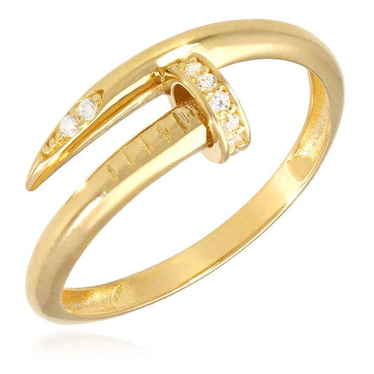 14K Yellow Gold CZ Twisted Nail Ring