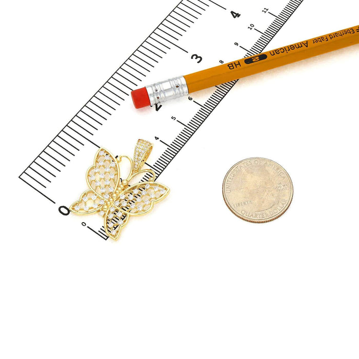 14K Yellow Gold CZ Butterfly Pendant 1.4" - WJD Exclusives