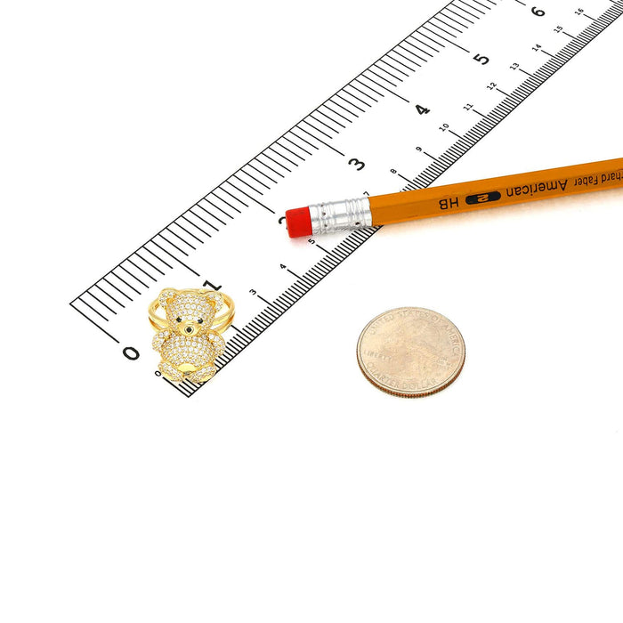 14K Gold Yellow CZ Pave Puffed Teddy Bear Ring - WJD Exclusives