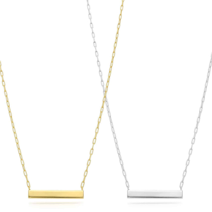 Engravable Gold Over Silver Paperclip Personalized Bar Necklace (Solid Links) 16" - 18" - WJD Exclusives
