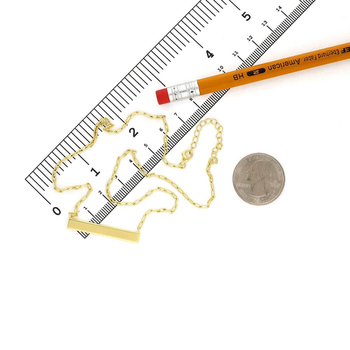 Engravable Gold Over Silver Paperclip Personalized Bar Necklace (Solid Links) 16" - 18" - WJD Exclusives