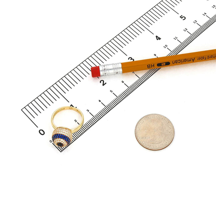 14K Yellow Gold CZ With Sapphire Evil Eye Cocktail Ring - WJD Exclusives