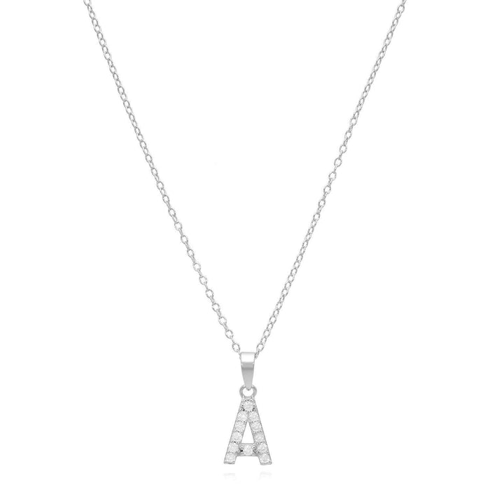 Sterling Silver CZ Initial Pendant Chain 18" - WJD Exclusives