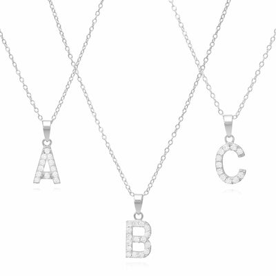 Sterling Silver CZ Initial Pendant Chain 18" - WJD Exclusives
