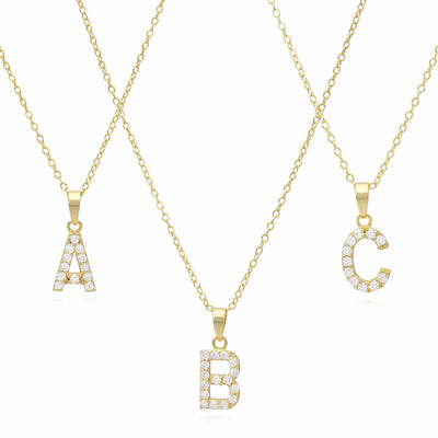 18K Yellow Gold Over Silver Cable Necklace 18" Initial Letter Pendant 0.7" - WJD Exclusives