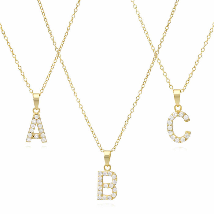 18K Yellow Gold Over Silver Cable Necklace 18" Initial Letter Pendant 0.7" - WJD Exclusives