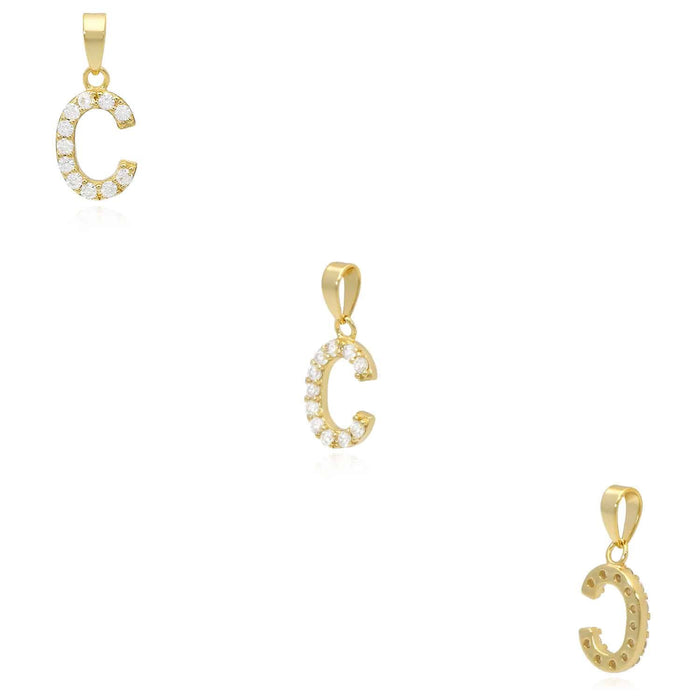 18K Yellow Gold Over Silver Cable Necklace 18" Initial Letter Pendant 0.7" - WJD Exclusives