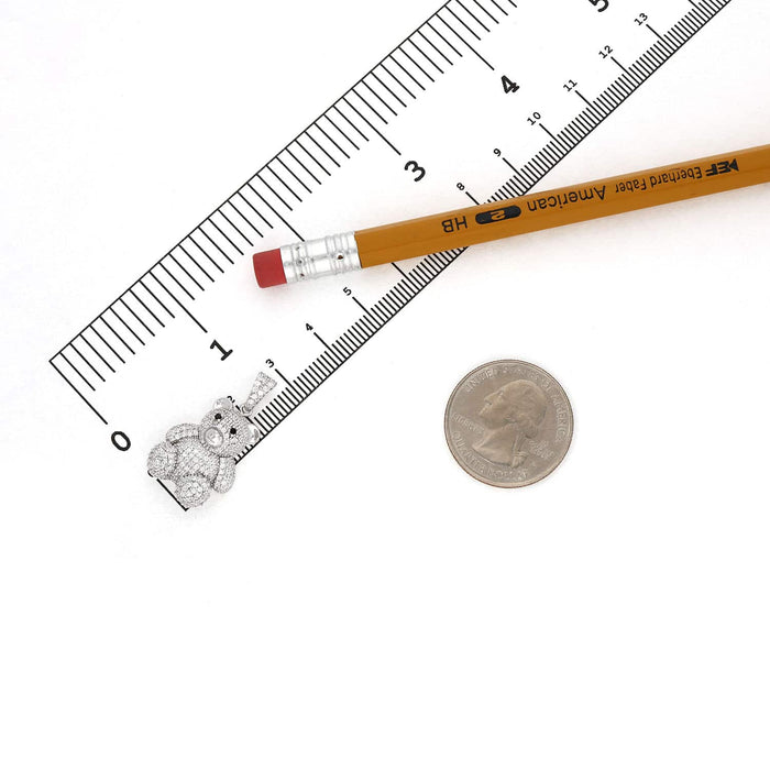 Gold Over Sterling Silver CZ Pave Puffed Teddy Bear Pendant 1.1" - WJD Exclusives