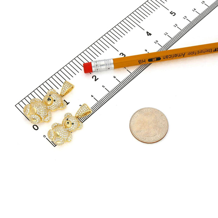 14K Yellow Gold CZ Pave Puffed Teddy Bear Pendant 1.3" - 1.5" - WJD Exclusives