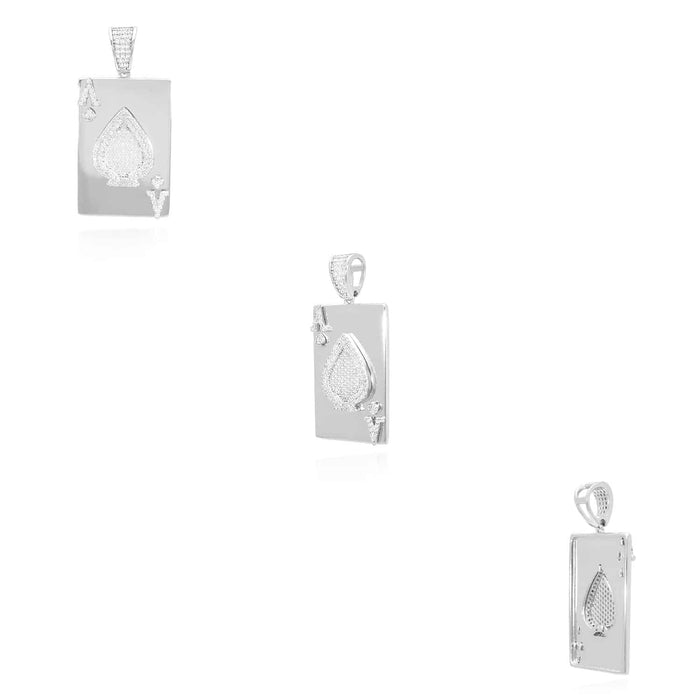 Gold Over Sterling Silver CZ Ace Of Spade Poker Card Pendant 1.7" - WJD Exclusives