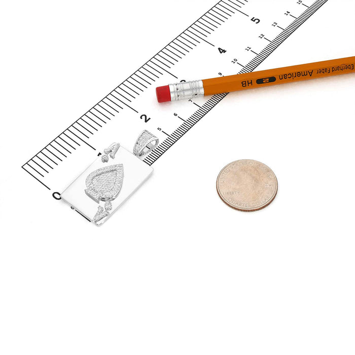 Gold Over Sterling Silver CZ Ace Of Spade Poker Card Pendant 1.7" - WJD Exclusives