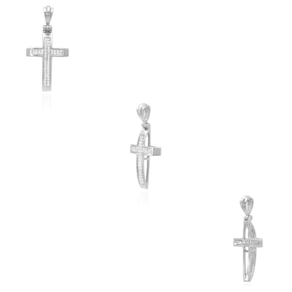 0.13CTW Natural Diamond 14K White Gold Cross Pendant 1.1"