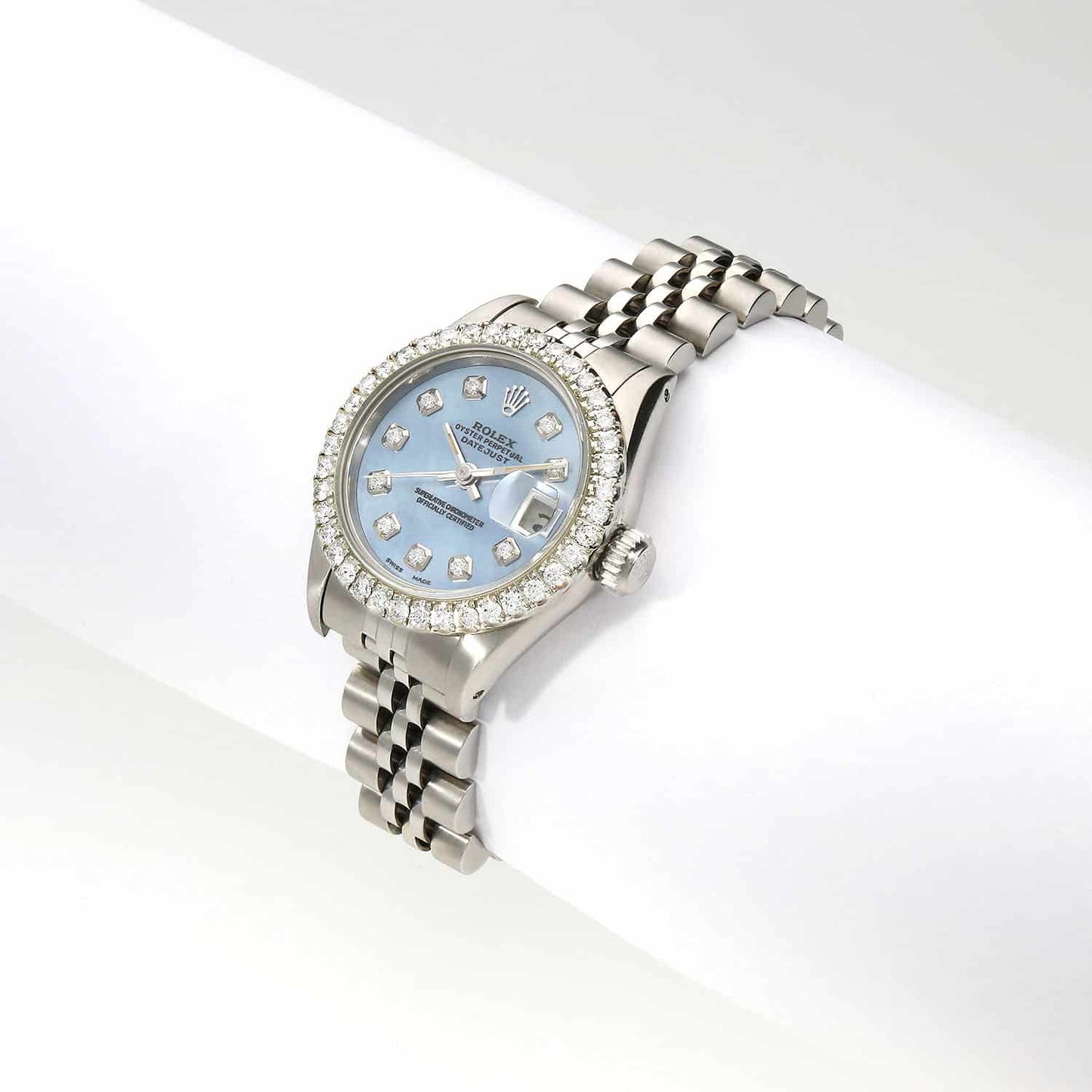 Rolex Datejust Custom Blue MOP Diamond Dial Bezel Jubilee Band 26mm Watch