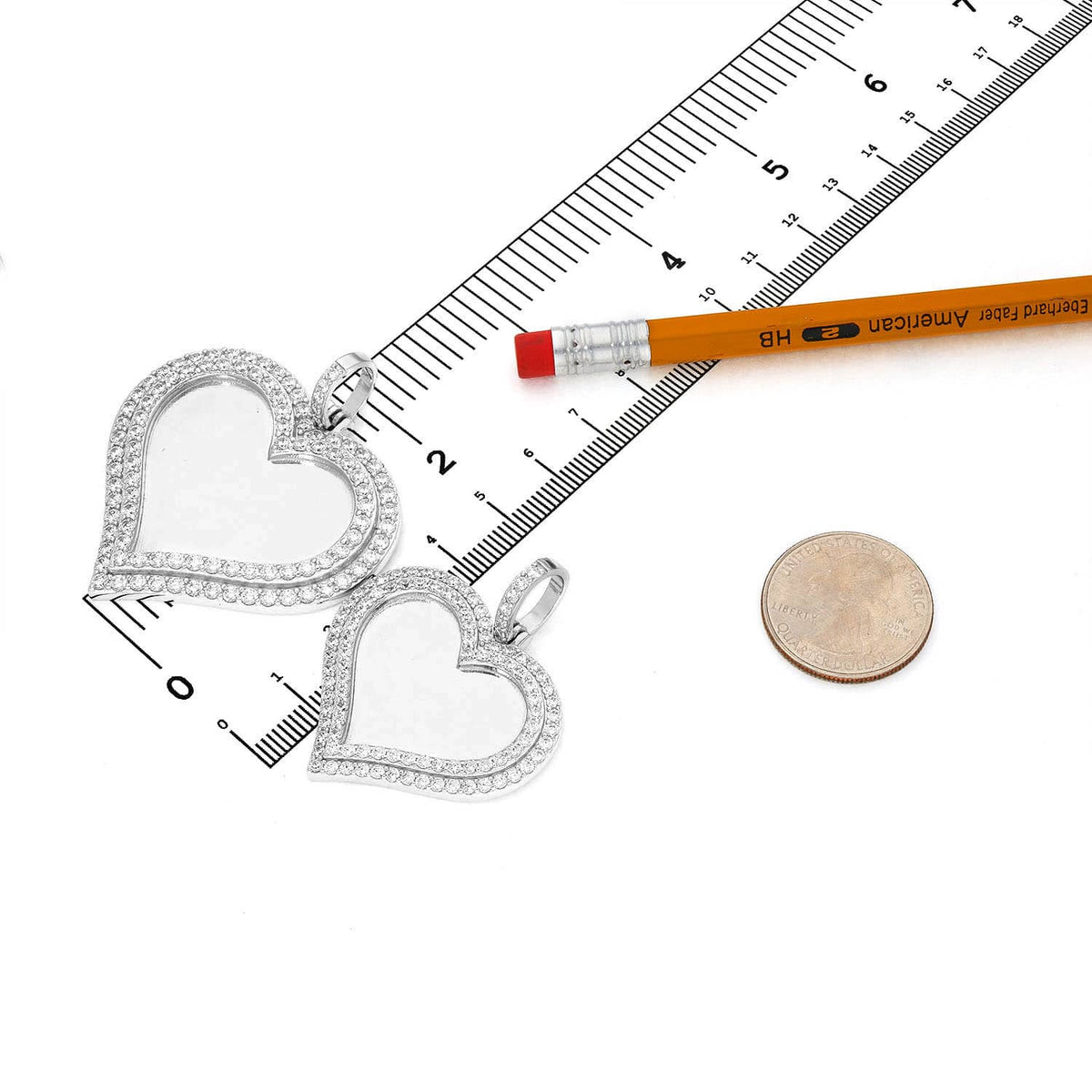 14K White Gold Over Silver Picture Memory Frame Heart Medallion Pendant 1.8 - 2.2" - WJD Exclusives