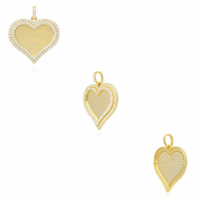 14K Gold Over Silver Picture Memory Frame Heart Medallion Pendant 1.8 - 2.2" - WJD Exclusives