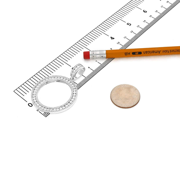 18K Gold Over Silver CZ Frame Round Picture Memory Medallion Pendant 2.1" - WJD Exclusives