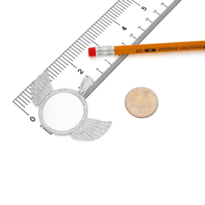 White Gold Over Silver CZ Angel Wing Picture Frame Memory Pendant - WJD Exclusives