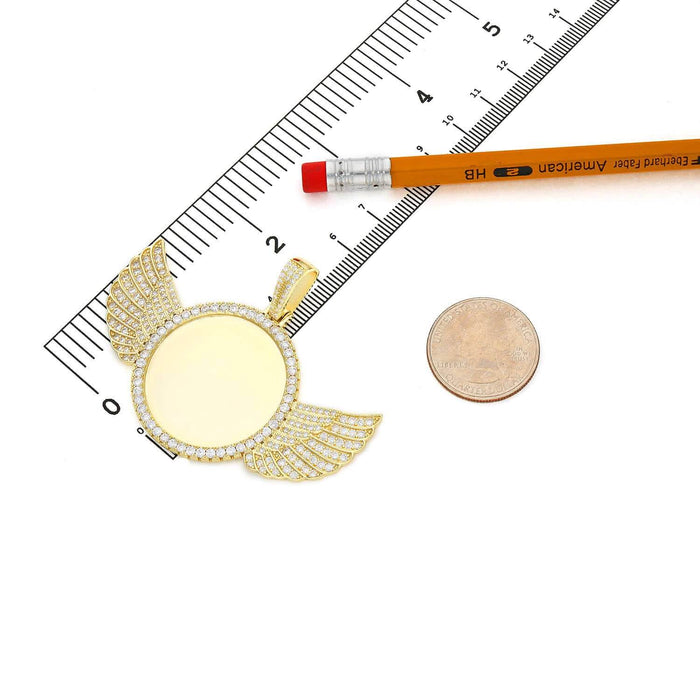 18k Yellow Gold Over Silver CZ Angel Wings Picture Memory Pendant - WJD Exclusives