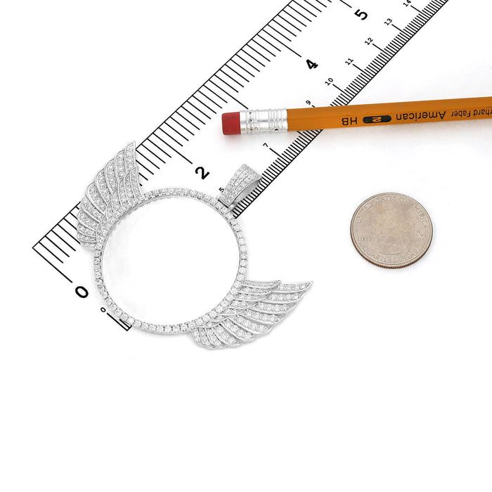 White Gold Over Silver CZ Angel Wing Picture Frame Memory Pendant - WJD Exclusives