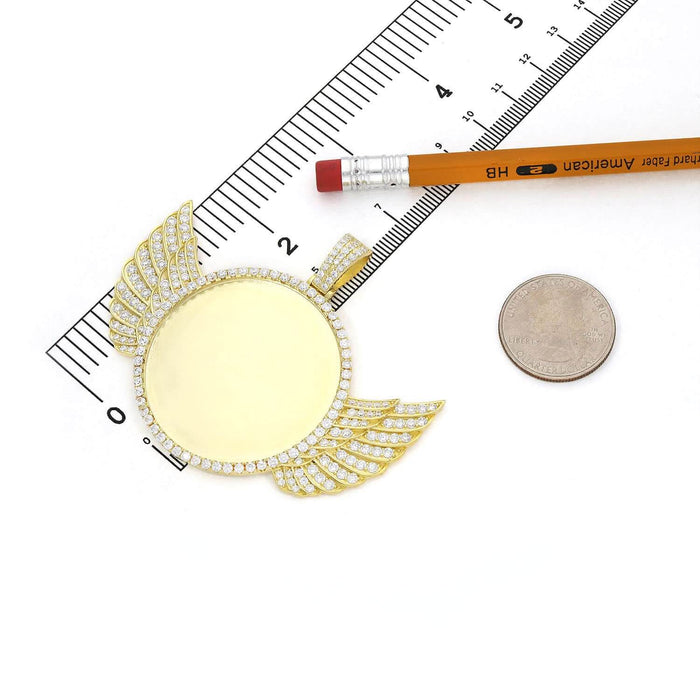 18k Yellow Gold Over Silver CZ Angel Wings Picture Memory Pendant - WJD Exclusives