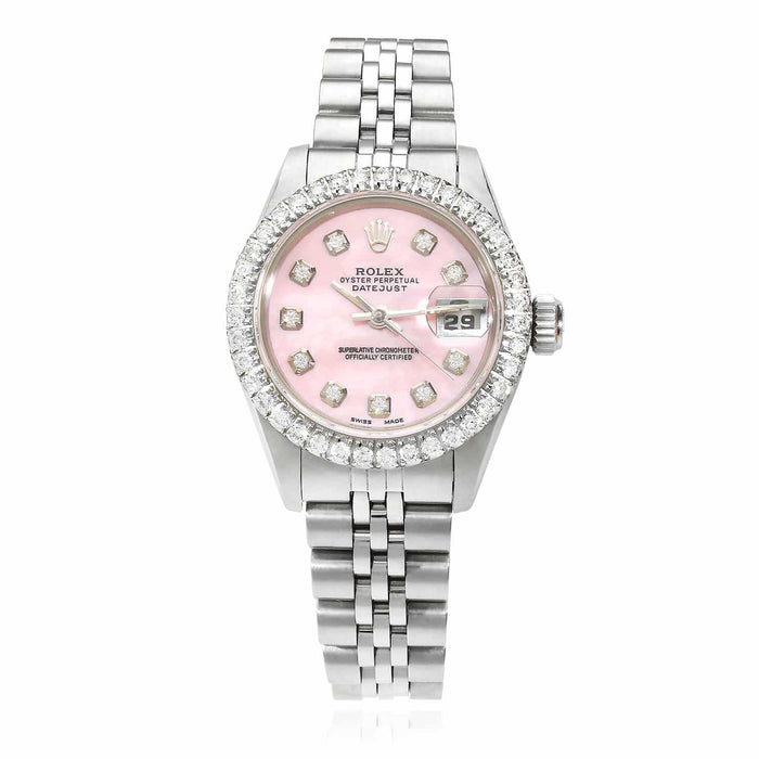 Rolex Datejust Custom Pink 69173 MOP Natural Diamond Dial Bezel Band 26mm Watch - WJD Exclusives