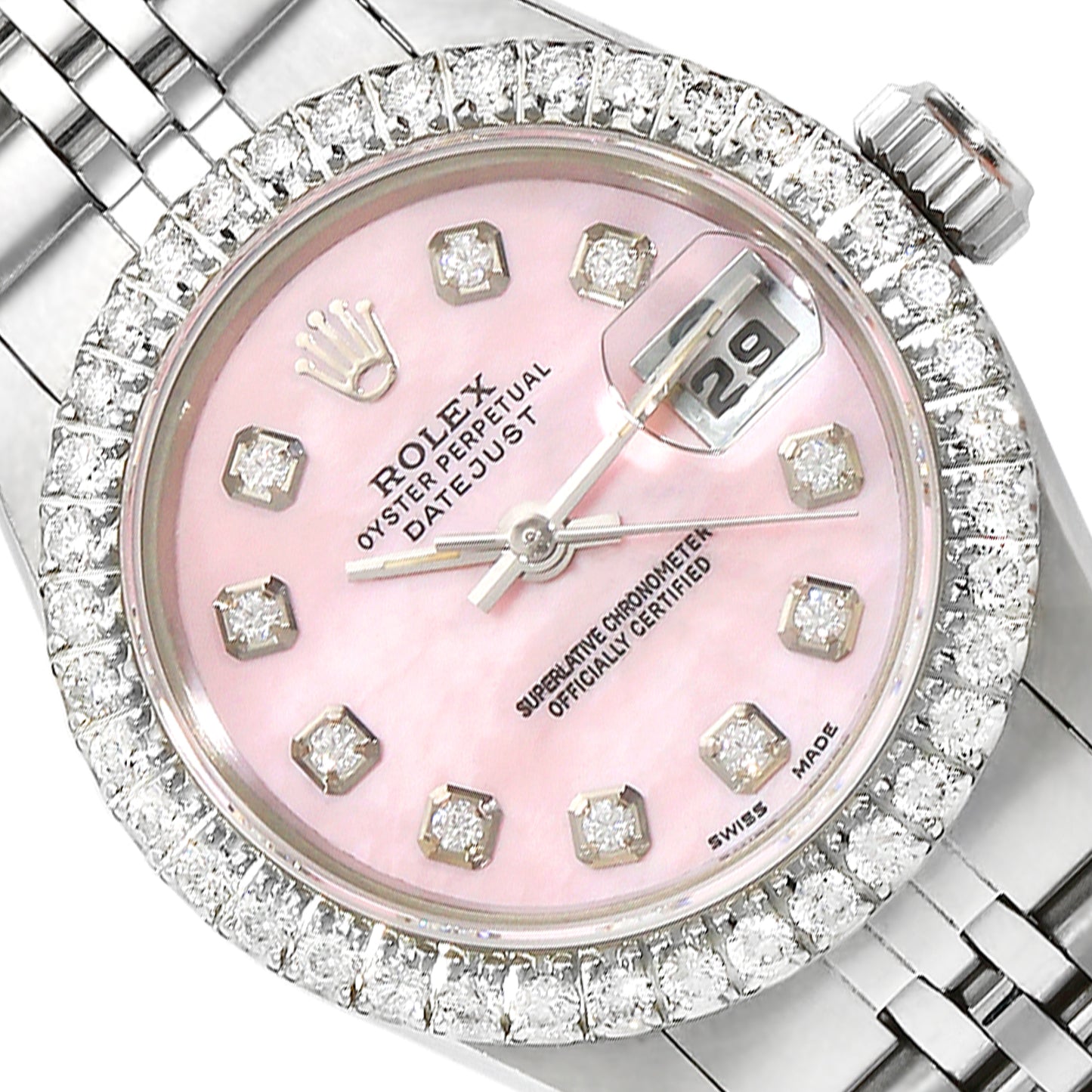 Rolex Datejust Custom Pink 69173 MOP Natural Diamond Dial Bezel Band 26mm Watch