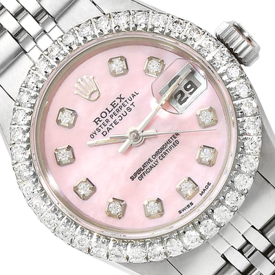 Rolex Datejust Custom Pink 69173 MOP Natural Diamond Dial Bezel Band 26mm Watch
