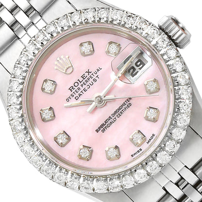 Rolex Datejust Custom Pink 69173 MOP Natural Diamond Dial Bezel Band 26mm Watch