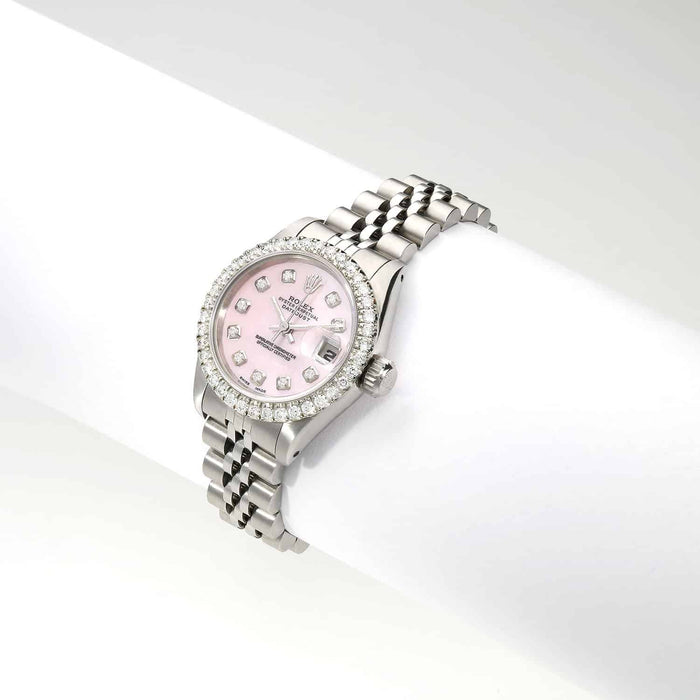 Rolex Datejust Custom Pink 69173 MOP Natural Diamond Dial Bezel Band 26mm Watch - WJD Exclusives