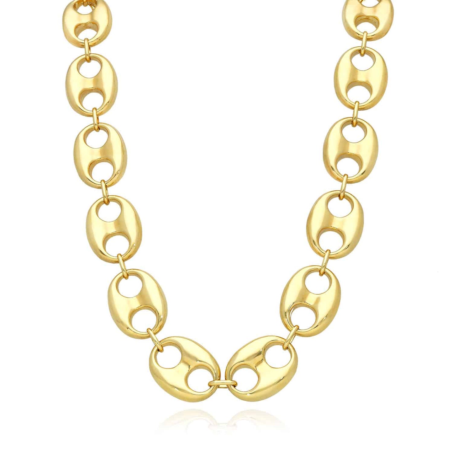 14K Yellow Gold 20mm Puffed Anchor Mariner Chain Necklace 20"-22"