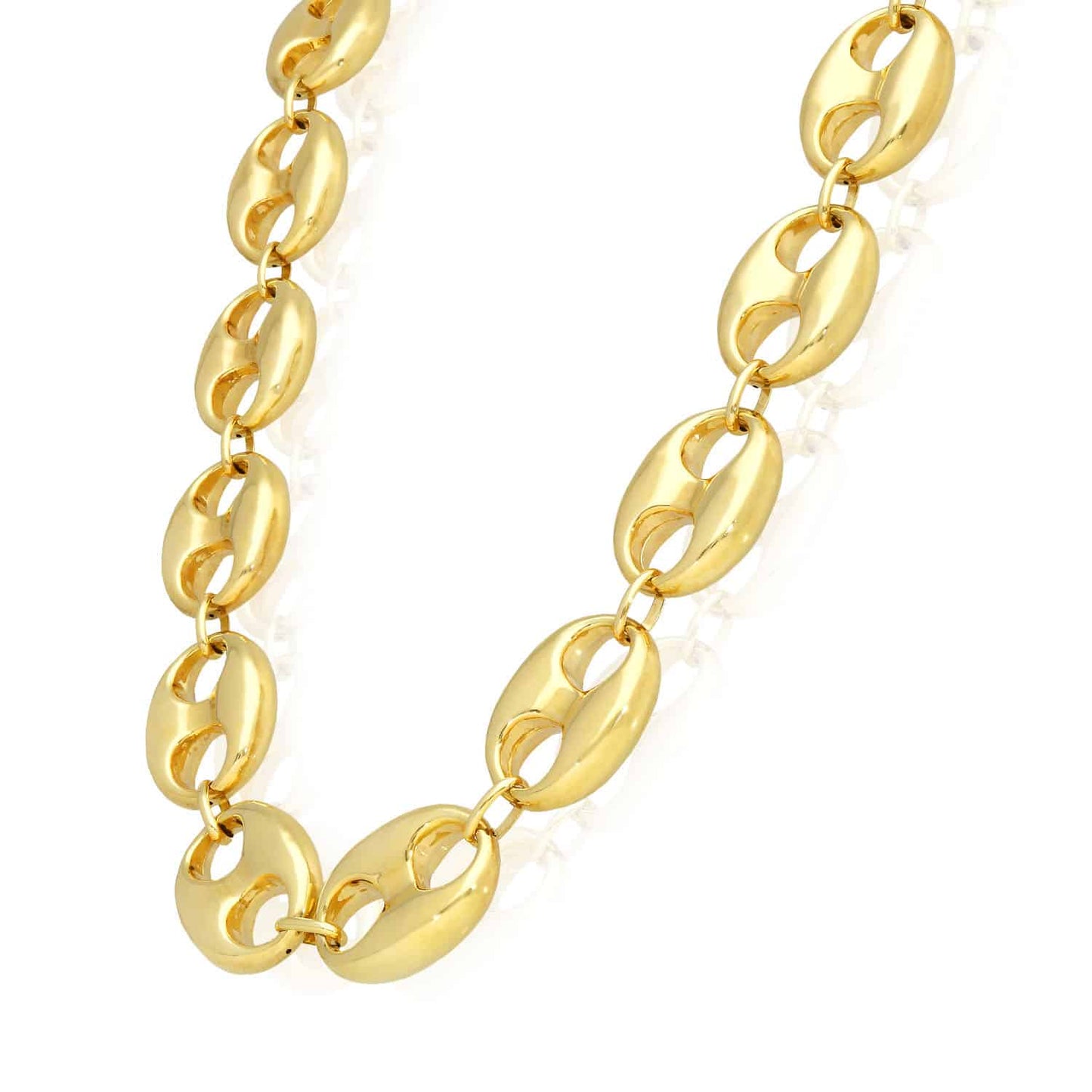 14K Yellow Gold 20mm Puffed Anchor Mariner Chain Necklace 20"-22"