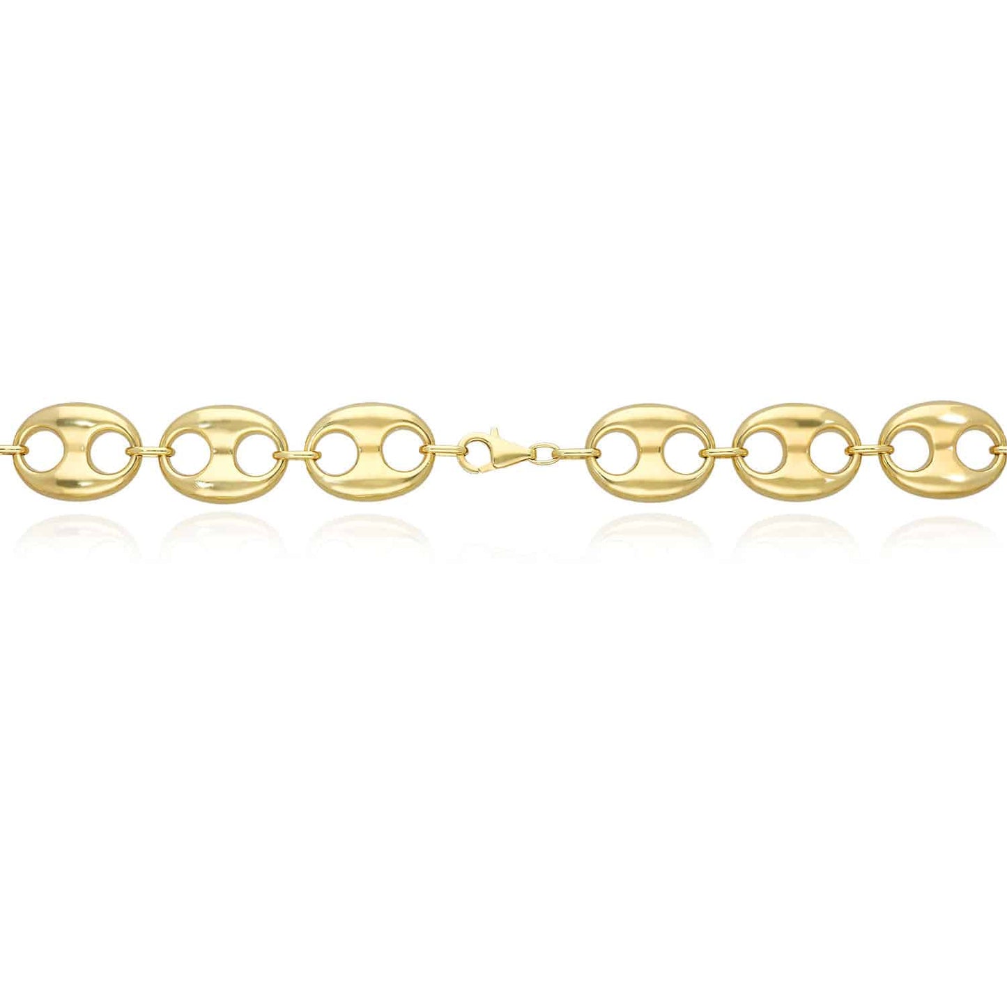 14K Yellow Gold 20mm Puffed Anchor Mariner Chain Necklace 20"-22"
