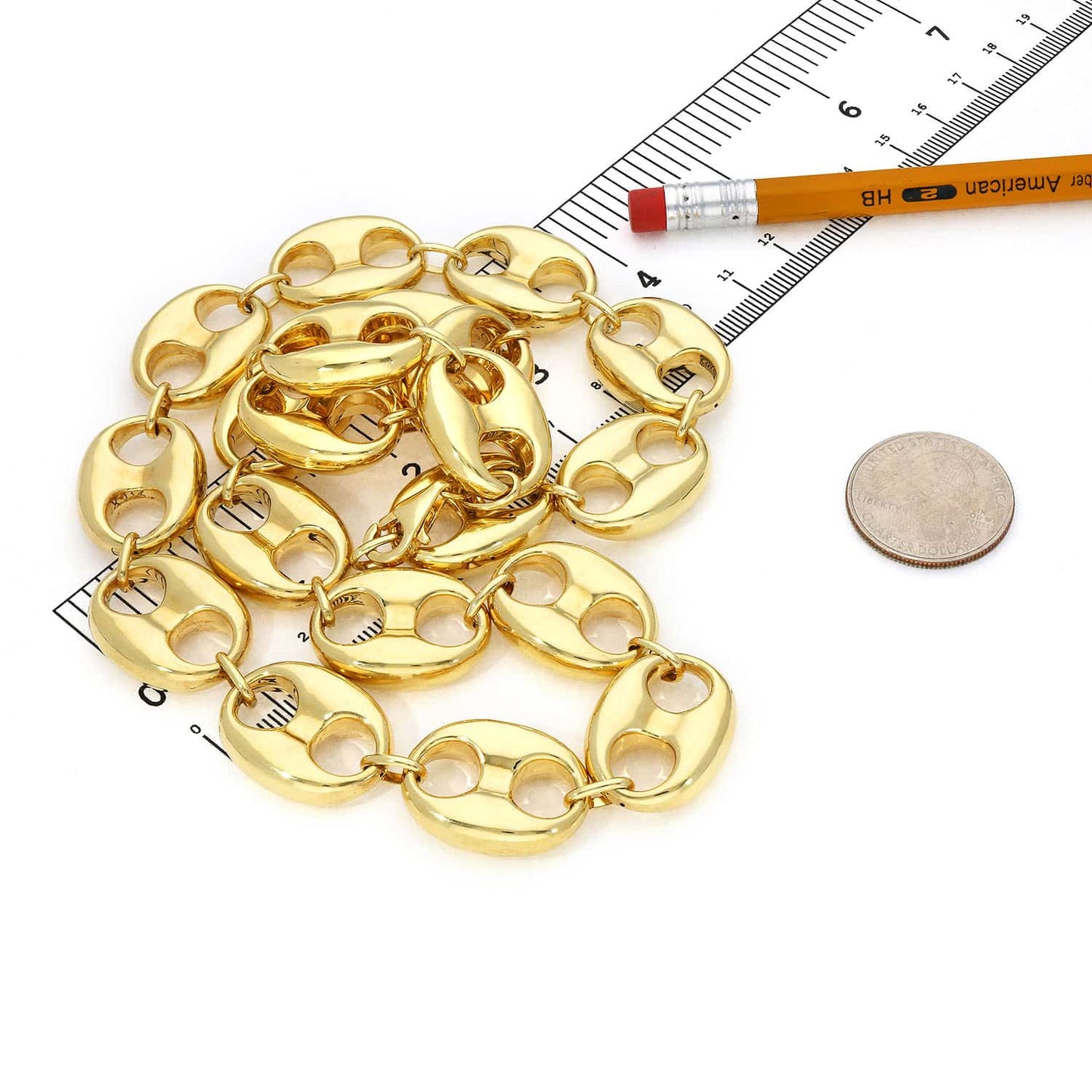 14K Yellow Gold 20mm Puffed Anchor Mariner Chain Necklace 20"-22"